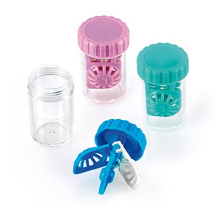 Bild von Kontaktlinsenbehälter "Fashion", farbsortiert (blau, rosa, grün), 6 Stück